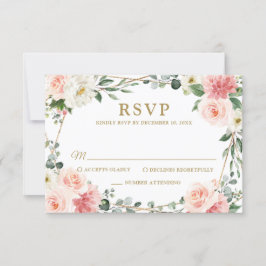 Blush Pink Floral Geometric Botanical Wedding RSVP Karte