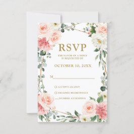 Blush Pink Floral Geometric Botanical Wedding RSVP Karte
