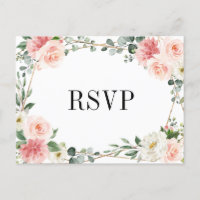 Blush Pink Floral Geometric Botanical Wedding RSVP