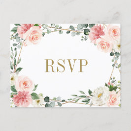 Blush Pink Floral Geometric Botanical Wedding RSVP Postkarte