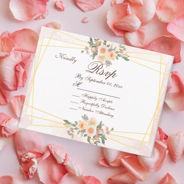 Blush Pink Floral Geometric Wedding RSVP Card Einladung (Von Creator hochgeladen)
