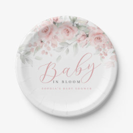 Blush Pink Floral Girl Baby in Bloom Pappteller