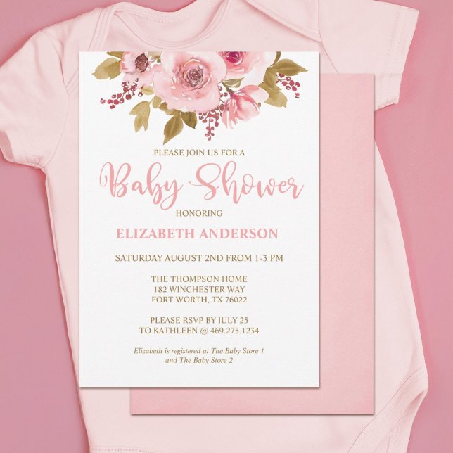 Blush Pink Floral Girl Kinderdusche Einladung (A cute pink floral girl baby shower invitation
)