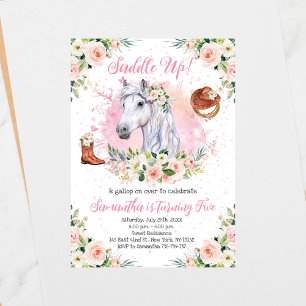 Blush Pink Floral Girl Pferd Geburtstagsparty Einladung