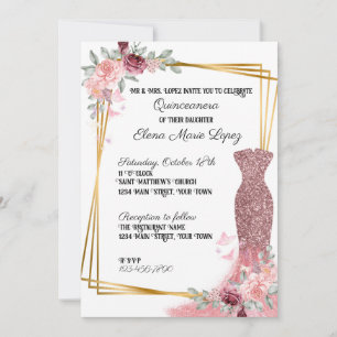 Blush Pink Floral Girly Quinceanera Einladung