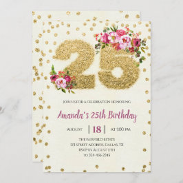 Blush Pink Floral Gold 25. Geburtstag Einladung