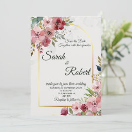 Blush Pink Floral Gold Arch Wedding Invitation Einladung