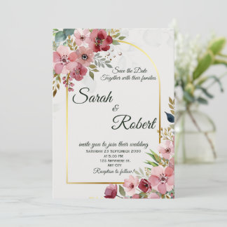 Blush Pink Floral Gold Arch Wedding Invitation Einladung