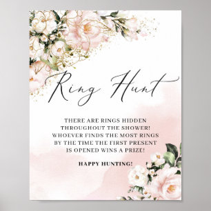 Blush Pink Floral Gold Blätter Ring Hunt Spiel Sig Poster