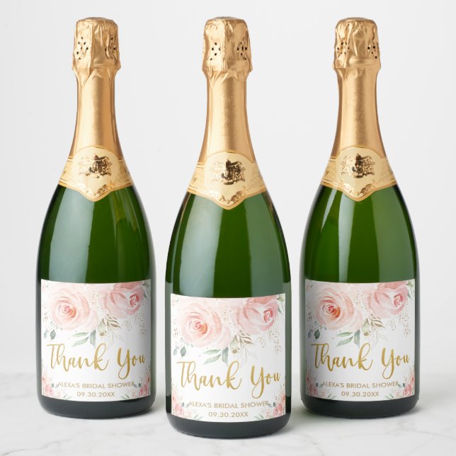 Blush Pink Floral Gold Bridal Baby Dusche Geburtst (Flaschen)