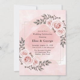 Blush Pink Floral Gold Crystal Geometric Wedding Einladung