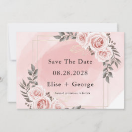 Blush Pink Floral Gold Crystal Save The Date Einladung