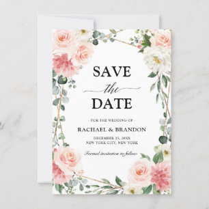 Blush Pink Floral Gold Geometrie Save the Date