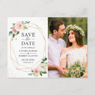 Blush Pink Floral Gold Geometrie Save the Date Postkarte