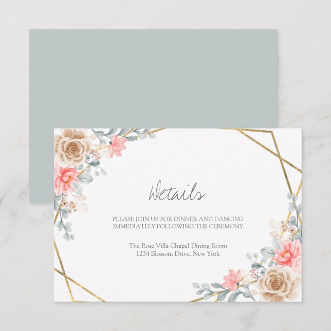 Blush Pink Floral Gold Geometrische botanische Hoc Begleitkarte (Vorne/Hinten)