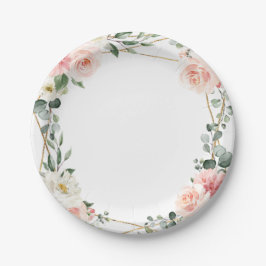 Blush Pink Floral Gold Geometrische botanische Hoc Pappteller