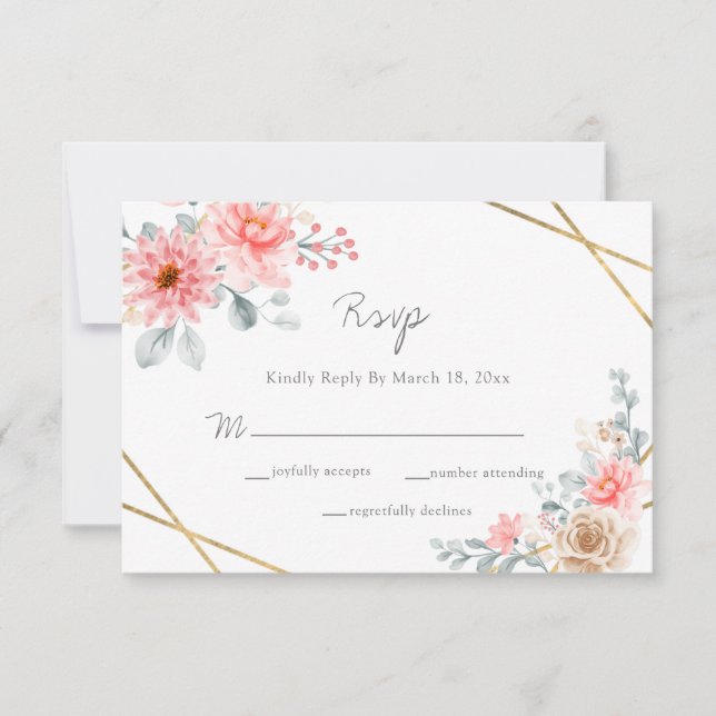 Blush Pink Floral Gold Geometrische botanische Hoc RSVP Karte (Vorderseite)