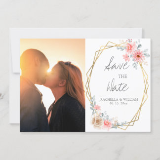 Blush Pink Floral Gold Geometrische botanische Hoc Save The Date