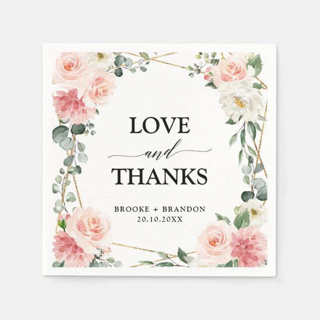 Blush Pink Floral Gold Geometrische botanische Hoc Serviette (Vorderseite)