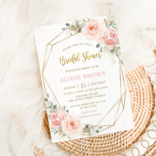 Blush Pink Floral Gold Geometrisches Brautparty In Einladung