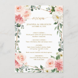Blush Pink Floral Gold Geometrisches Hochzeitsmenü Menükarte