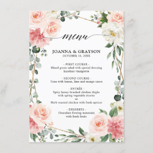 Blush Pink Floral Gold Geometrisches Hochzeitsmenü Menükarte