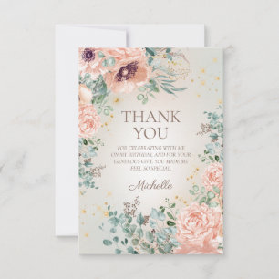 Blush Pink Floral Gold Glitzer Geburtstag Vielen D Dankeskarte
