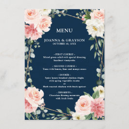 Blush Pink Floral Gold Navy Geometrische Hochzeit Menükarte