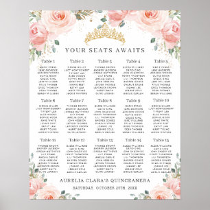 Blush Pink Floral Gold Quinceañera Seekarte Poster