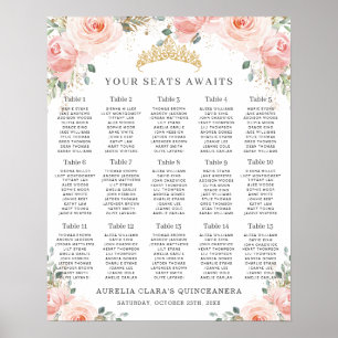 Blush Pink Floral Gold Quinceañera Seekarte Poster
