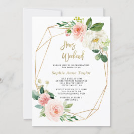 Blush Pink Floral Gold Rahmen Bachelorette Wochene Einladung