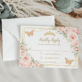 Blush Pink Floral Gold Schmetterlinge Quinceañera RSVP Karte