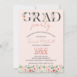 Blush Pink Floral Graduation Party Einladung