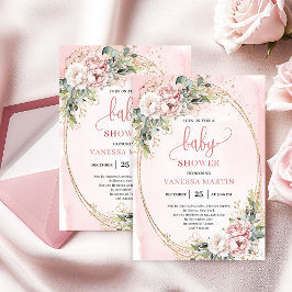 Blush Pink Floral Greenery Baby Shower For Girl Einladung