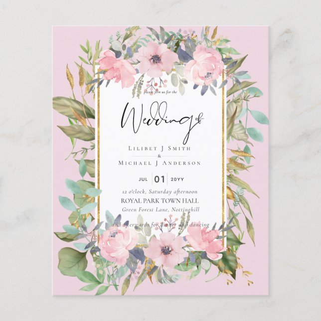 Blush Pink Floral Greenery Boho Wedding (Vorderseite)