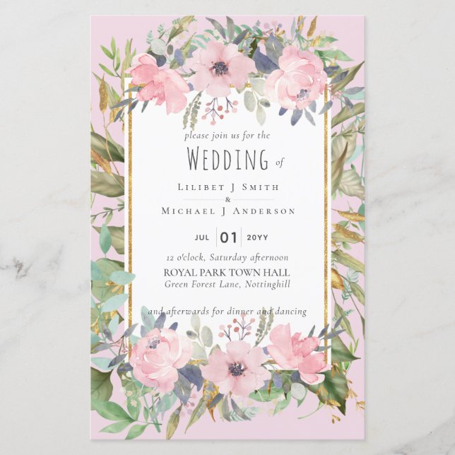 Blush Pink Floral Greenery Boho Wedding (Vorderseite)