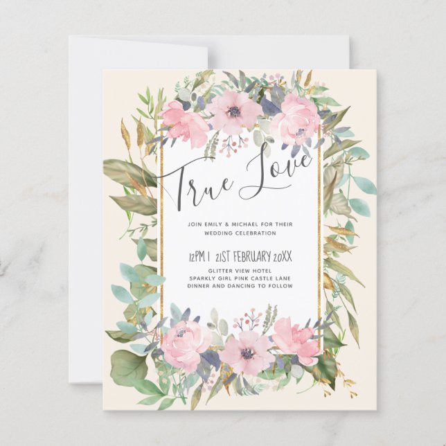 Blush Pink Floral Greenery Boho Wedding (Vorderseite)