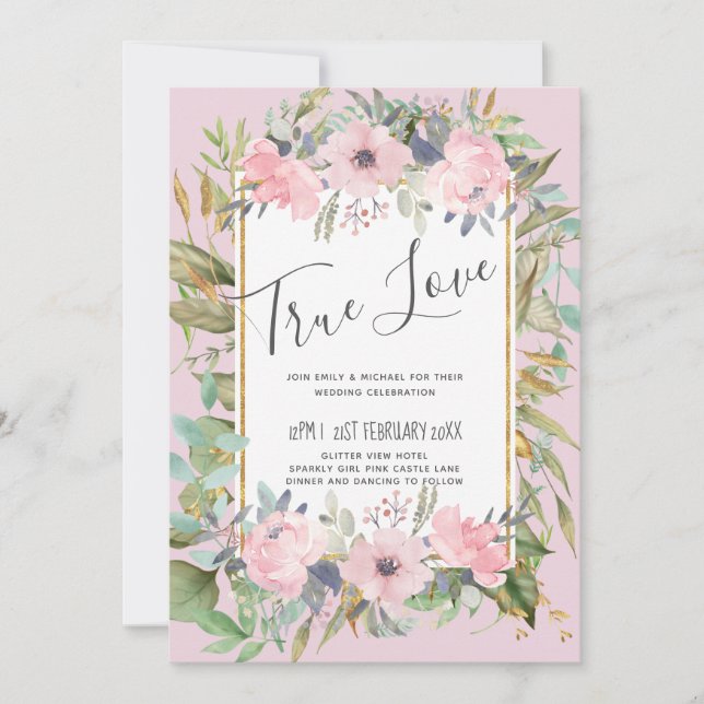 Blush Pink Floral Greenery Boho Wedding (Vorderseite)
