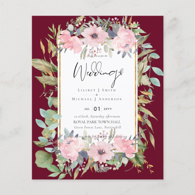Blush Pink Floral Greenery Boho Wedding Flyer (Vorne)