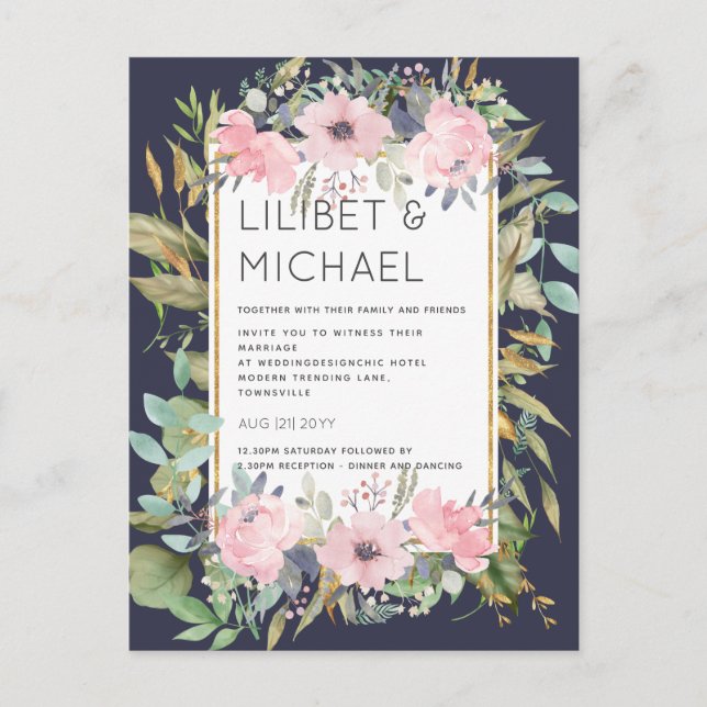 Blush Pink Floral Greenery Boho Wedding Postkarte (Vorderseite)