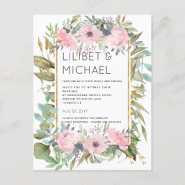 Blush Pink Floral Greenery Boho Wedding Postkarte