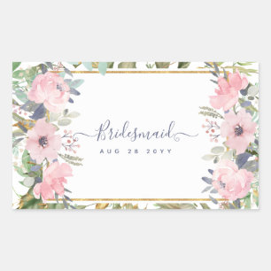Blush Pink Floral Greenery Boho Wedding Rechteckiger Aufkleber