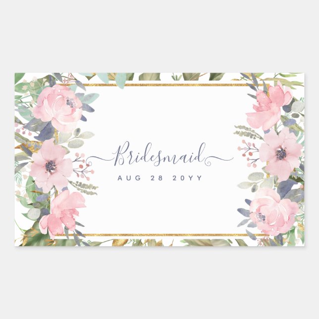 Blush Pink Floral Greenery Boho Wedding Rechteckiger Aufkleber (Vorderseite)