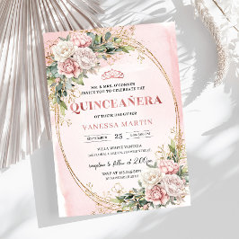 Blush Pink Floral Greenery Quince Invitation Einladung