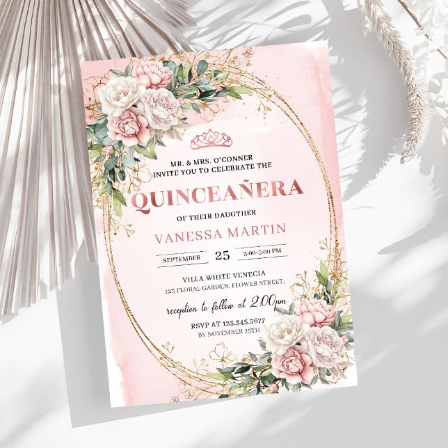 Blush Pink Floral Greenery Quince Invitation Einladung (Blush Pink Floral Greenery Quince Invitation)
