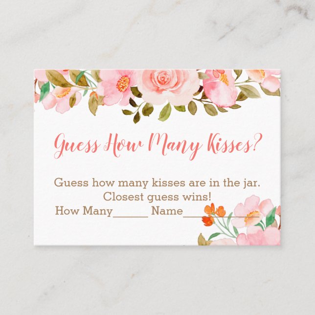 Blush Pink Floral Guess Wie viele Kisses Game Platzkarte (Vorderseite)
