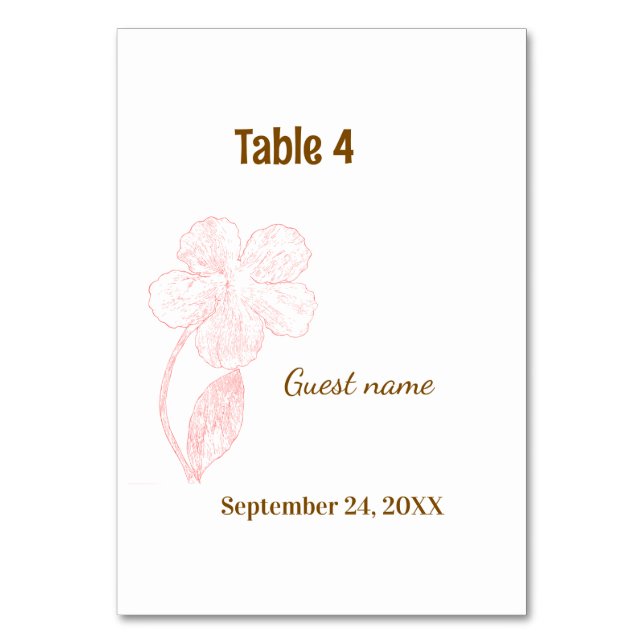 Blush Pink Floral Guest Name & Table Number Card Tischnummer (Vorderseite)