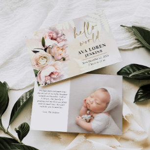 Blush Pink Floral Hello World Birth Ankündigung