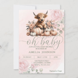 Blush Pink Floral Highland Kuh Einladung