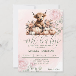 Blush Pink Floral Highland Kuh Einladung